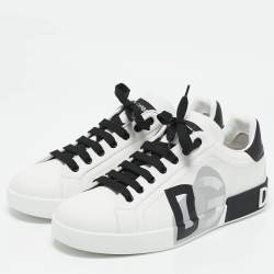 Dolce & Gabbana White/Black Leather Portofino Sneakers Size 43.5