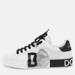 Dolce & Gabbana White/Black Leather Portofino Sneakers Size 43.5