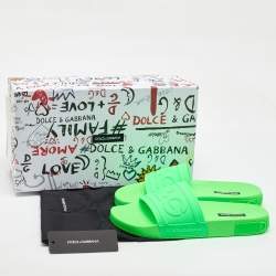 Dolce & Gabbana Green Rubber Logo Flat Slides Size 41