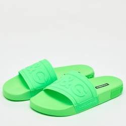 Dolce & Gabbana Green Rubber Logo Flat Slides Size 41
