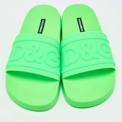 Dolce & Gabbana Green Rubber Logo Flat Slides Size 41