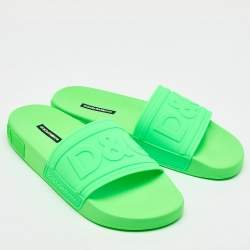 Dolce & Gabbana Green Rubber Logo Flat Slides Size 41