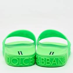 Dolce & Gabbana Green Rubber Logo Flat Slides Size 41
