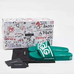 Dolce & Gabbana Dark Green Rubber Logo Flat Slides Size 41