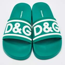 Dolce & Gabbana Dark Green Rubber Logo Flat Slides Size 41
