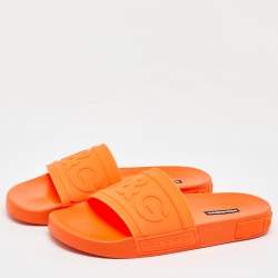 Dolce & Gabbana Neon Orange Rubber Logo Flat Slides Size 42