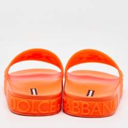 Dolce & Gabbana Neon Orange Rubber Logo Flat Slides Size 42