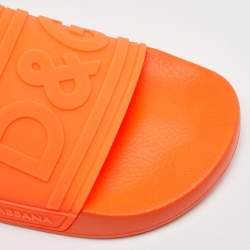 Dolce & Gabbana Neon Orange Rubber Logo Flat Slides Size 42