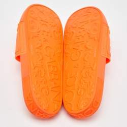 Dolce & Gabbana Neon Orange Rubber Logo Flat Slides Size 42