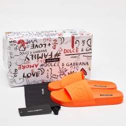 Dolce & Gabbana Neon Orange Rubber Logo Flat Slides Size 41