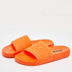 Dolce & Gabbana Neon Orange Rubber Logo Flat Slides Size 41