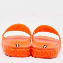 Dolce & Gabbana Neon Orange Rubber Logo Flat Slides Size 41