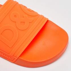 Dolce & Gabbana Neon Orange Rubber Logo Flat Slides Size 41