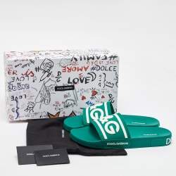 Dolce & Gabbana Dark Green Rubber Logo Flat Slides Size 44