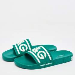 Dolce & Gabbana Dark Green Rubber Logo Flat Slides Size 44