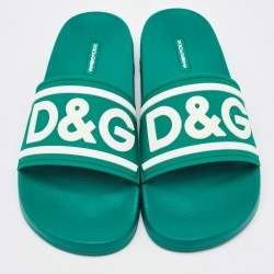 Dolce & Gabbana Dark Green Rubber Logo Flat Slides Size 44