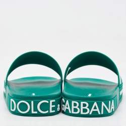 Dolce & Gabbana Dark Green Rubber Logo Flat Slides Size 44