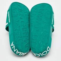 Dolce & Gabbana Dark Green Rubber Logo Flat Slides Size 44