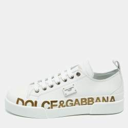 Dolce & Gabbana White/Gold Leather Portofino Low Top Sneakers Size 38