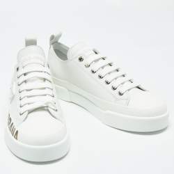 Pre Owned Dolce & Gabbana White/Gold Leather Portofino Low Top Sneakers Size 38