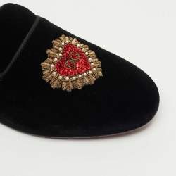 مملوكة مسبقًا Dolce & Gabbana Black Velvet DG Secret Heart Loafers Size 42.5