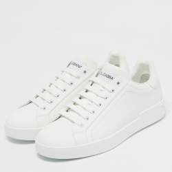 Pre Owned Dolce & Gabbana White Leather Portofino Low Top Sneakers Size 42.5