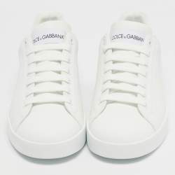 Pre Owned Dolce & Gabbana White Leather Portofino Low Top Sneakers Size 42.5