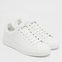 Pre Owned Dolce & Gabbana White Leather Portofino Low Top Sneakers Size 42.5