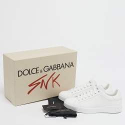 Pre Owned Dolce & Gabbana White Leather Portofino Low Top Sneakers Size 42.5
