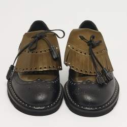 Pre Owned Dolce & Gabbana Size 41 Green/Black Patent and Leather Fringe Brogues