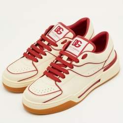 Pre Owned حذاء رياضي دولتشي أند غابانا روما جلدي كريمي/أحمر منخفض المقاس 41.5