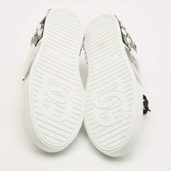 Pre Owned حذاء رياضي دولتشي اند غابانا بورتوفينو جلد ابيض / اسود مزين بالكريستال ومزود برباط مقاس 44