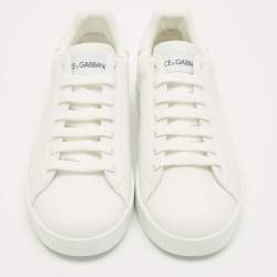 Pre Owned حذاء رياضي دولتشي أند غابانا بورتوفينو جلد أبيض عنق منخفض مقاس 44