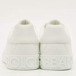 Pre Owned حذاء رياضي دولتشي أند غابانا بورتوفينو جلد أبيض عنق منخفض مقاس 44