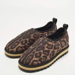 Pre Owned Dolce & Gabbana Size 42 Brown/Black Leopard Print Nylon Slip On Sneakers