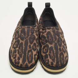 Pre Owned Dolce & Gabbana Size 42 Brown/Black Leopard Print Nylon Slip On Sneakers