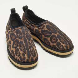 Pre Owned Dolce & Gabbana Size 42 Brown/Black Leopard Print Nylon Slip On Sneakers