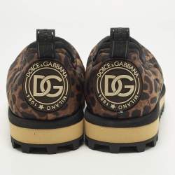 Pre Owned Dolce & Gabbana Size 42 Brown/Black Leopard Print Nylon Slip On Sneakers