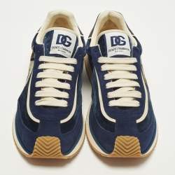 Pre Owned Dolce & Gabbana Size 46 Navy Blue Suede and Velvet DG Cushion Lace Up Sneakers