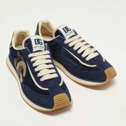Pre Owned Dolce & Gabbana Size 46 Navy Blue Suede and Velvet DG Cushion Lace Up Sneakers