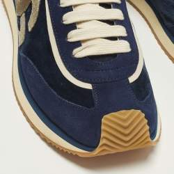 Pre Owned Dolce & Gabbana Size 46 Navy Blue Suede and Velvet DG Cushion Lace Up Sneakers