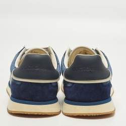 Pre Owned Dolce & Gabbana Size 46 Navy Blue Suede and Velvet DG Cushion Lace Up Sneakers