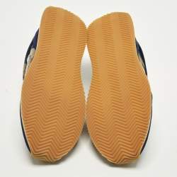 Pre Owned Dolce & Gabbana Size 46 Navy Blue Suede and Velvet DG Cushion Lace Up Sneakers