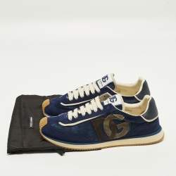 Pre Owned Dolce & Gabbana Size 46 Navy Blue Suede and Velvet DG Cushion Lace Up Sneakers