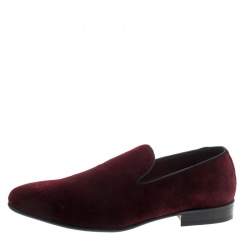 Pre Owned Dolce & Gabbana Burgundy Velvet Smoking Slippers Size 40