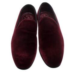 Pre Owned Dolce & Gabbana Burgundy Velvet Smoking Slippers Size 40