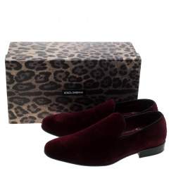 Pre Owned Dolce & Gabbana Burgundy Velvet Smoking Slippers Size 40