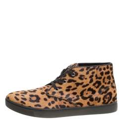 Dolce & Gabbana Brown Leopard Print Calf Hair High Top Sneakers Size 41.5