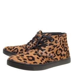 Dolce & Gabbana Brown Leopard Print Calf Hair High Top Sneakers Size 41.5