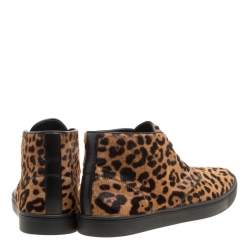 Dolce & Gabbana Brown Leopard Print Calf Hair High Top Sneakers Size 41.5